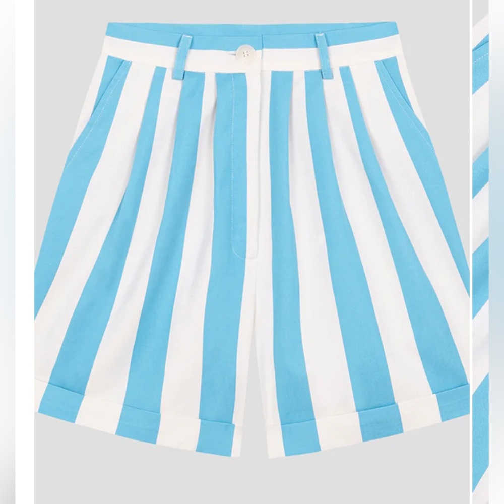 La Veste, Spanish Brand Blue and White Striped 100% Cotton Bermuda Shorts